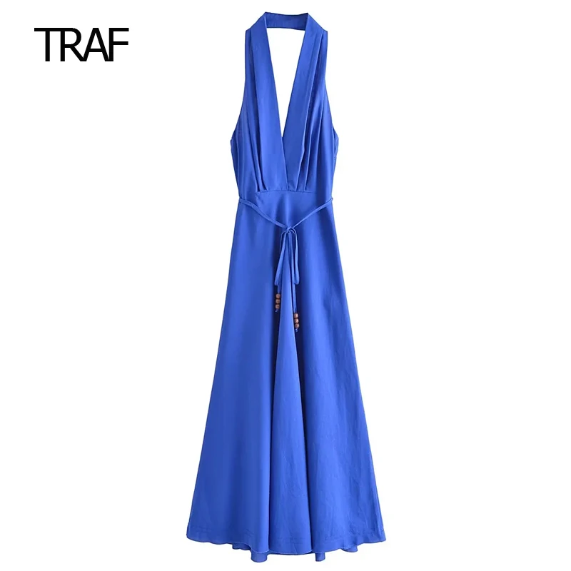 TRAF Linen Halter Midi Dress for Women Summer 2023 3 Clour Backless Female Lace-Up Long Dress Korean Vacation Sexy Boho Dress
TRAF Linen Halter Midi Dress for Women Summer 2023 3 Clour Backless Female Lace-Up Long Dress Korean Vacation Sexy Boho Dress