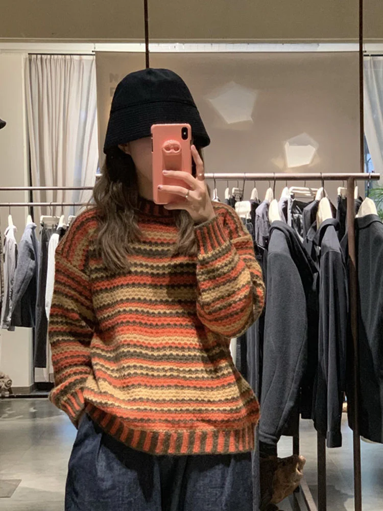 Women's Round Neck Retro Long-Sleeved Sweater Student Tide Wear Knitted Top Korean Autumn Winter Warm Striped Pullovers ML144
Women's Round Neck Retro Long-Sleeved Sweater Student Tide Wear Knitted Top Korean Autumn Winter Warm Striped Pullovers ML144