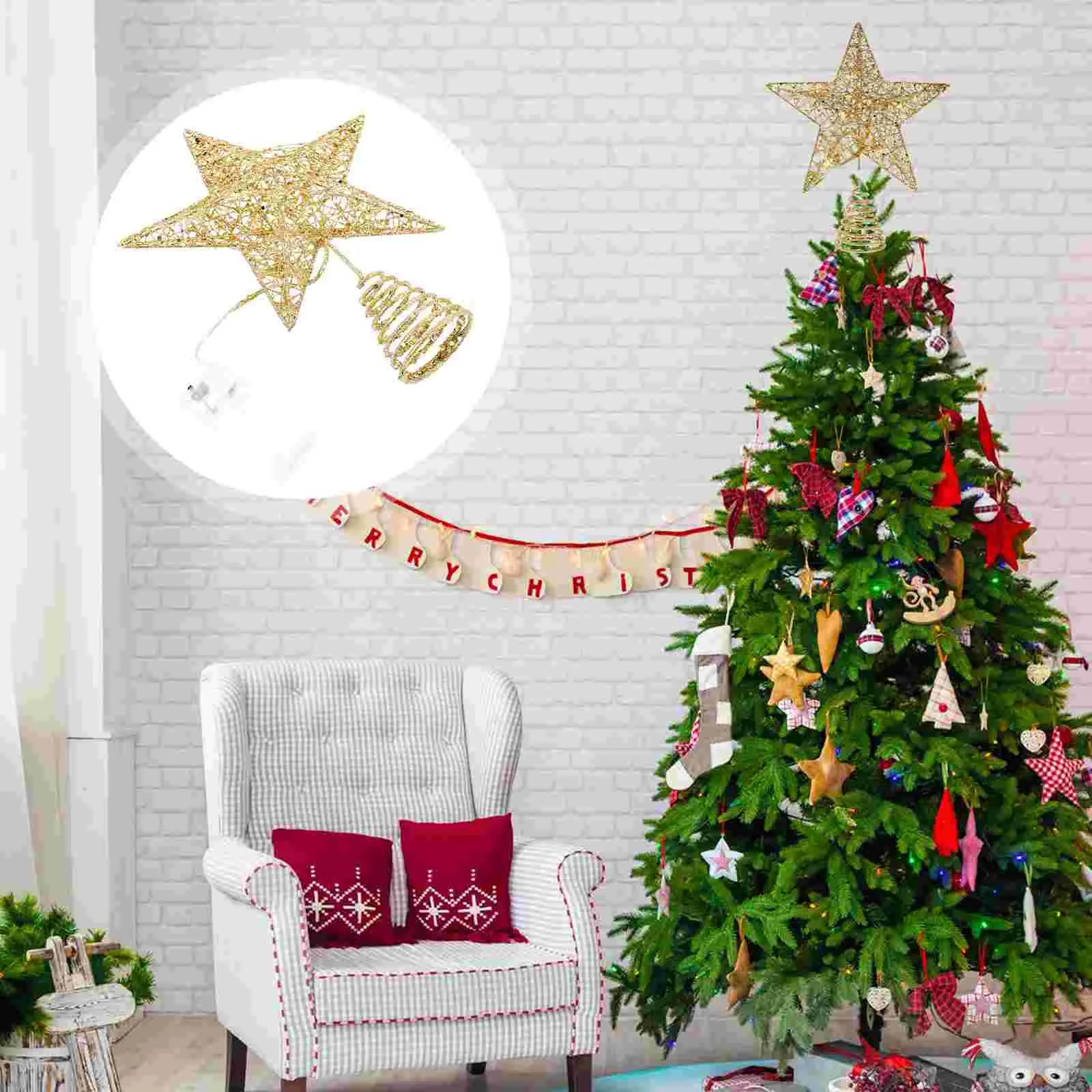 

Bathroom Decorations Christmas Tree Top Star Party Supply Pentagram Xmas Five-pointed Light Adornment Glowing Topper