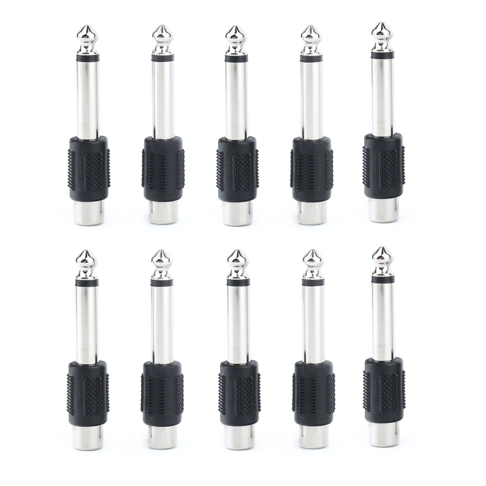 

10Pcs RCA Female Jack To 6.35mm 1/4inch Male Mono Plug Mic Audio Adapter Connector For Mono Channel Microphone Connecting