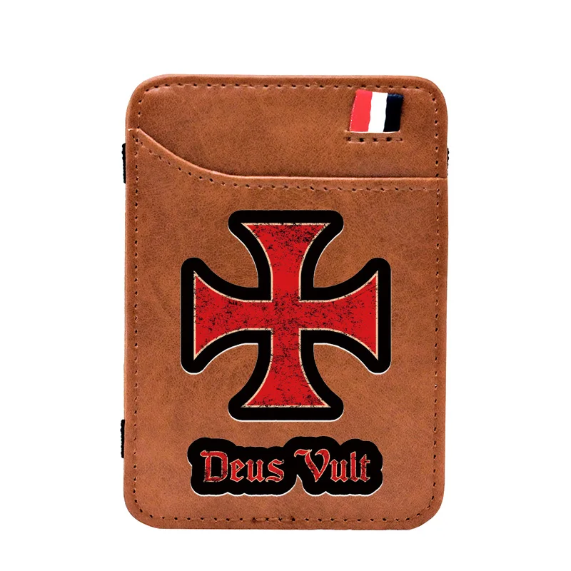 

Коричневые винтажные кожаные Волшебные кошельки с принтом Креста Deus Vult, классические мужские и женские Зажимы для денег, кошелек для карт, держатель для наличных