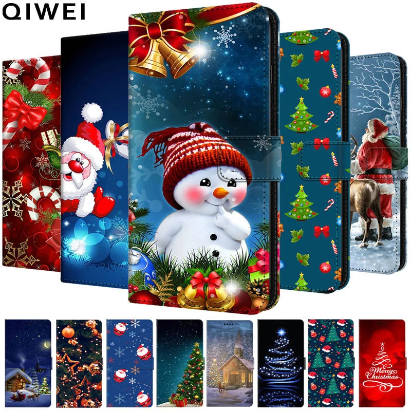 

Christmas Wallet Flip Leather Cover For Realme C21Y C21 C11 2020 2021 GT Master Edition Explorer Phone Cases Bags C 21 21Y New