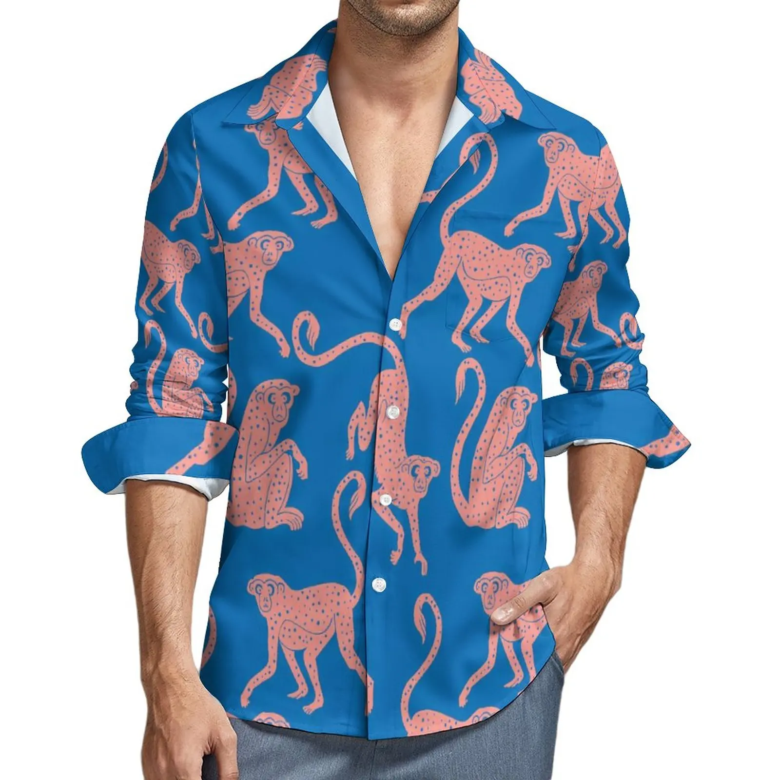 Monkey Print Casual Shirts Men Pink Animal Shirt Long Sleeve Fashion Streetwear Blouses Autumn Graphic Clothing 3XL 4XL
Monkey Print Casual Shirts Men Pink Animal Shirt Long Sleeve Fashion Streetwear Blouses Autumn Graphic Clothing 3XL 4XL