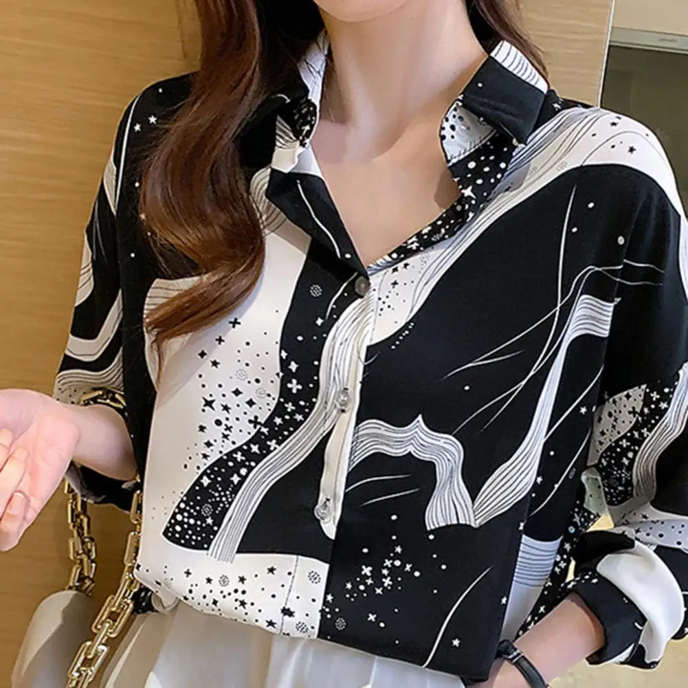 Elegant Turn-Down Collar Long Sleeve Women Shirt Spring Fall Buttons Closure Black White Print Trendy Shirt for Daily Life
Elegant Turn-Down Collar Long Sleeve Women Shirt Spring Fall Buttons Closure Black White Print Trendy Shirt for Daily Life