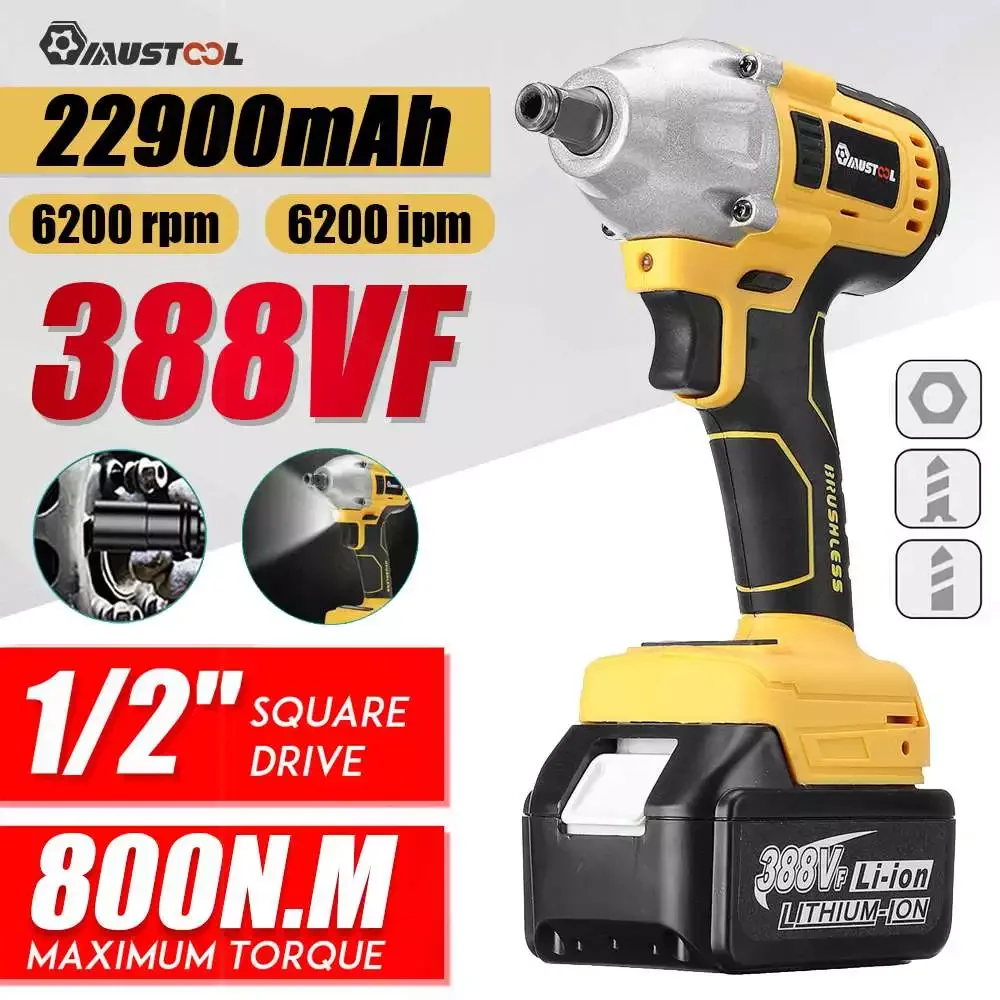 NEW2023 800N.m 388VF Brushless Wrench Rechargeable 1/2 Square Cordless Wrench Power Tools for makita 18V Battery
NEW2023 800N.m 388VF Brushless Wrench Rechargeable 1/2 Square Cordless Wrench Power Tools for makita 18V Battery