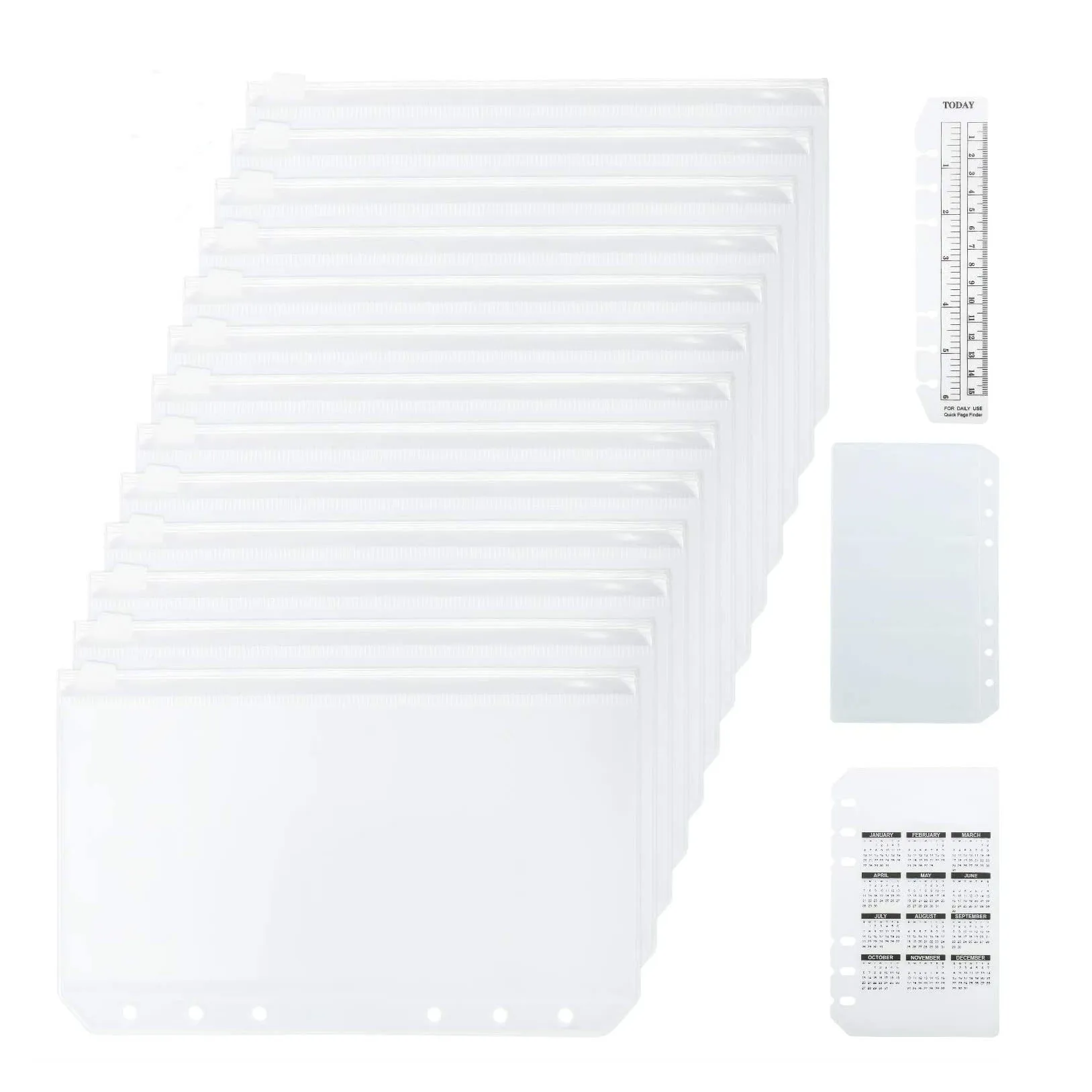 10 Pcs A6 Zipper Envelope for 6-Ring Binder Personal Organizer,PVC Waterproof Storage 1Pc Card Pocket, Ruler and 2021 Calendar
10 Pcs A6 Zipper Envelope for 6-Ring Binder Personal Organizer,PVC Waterproof Storage 1Pc Card Pocket, Ruler and 2021 Calendar