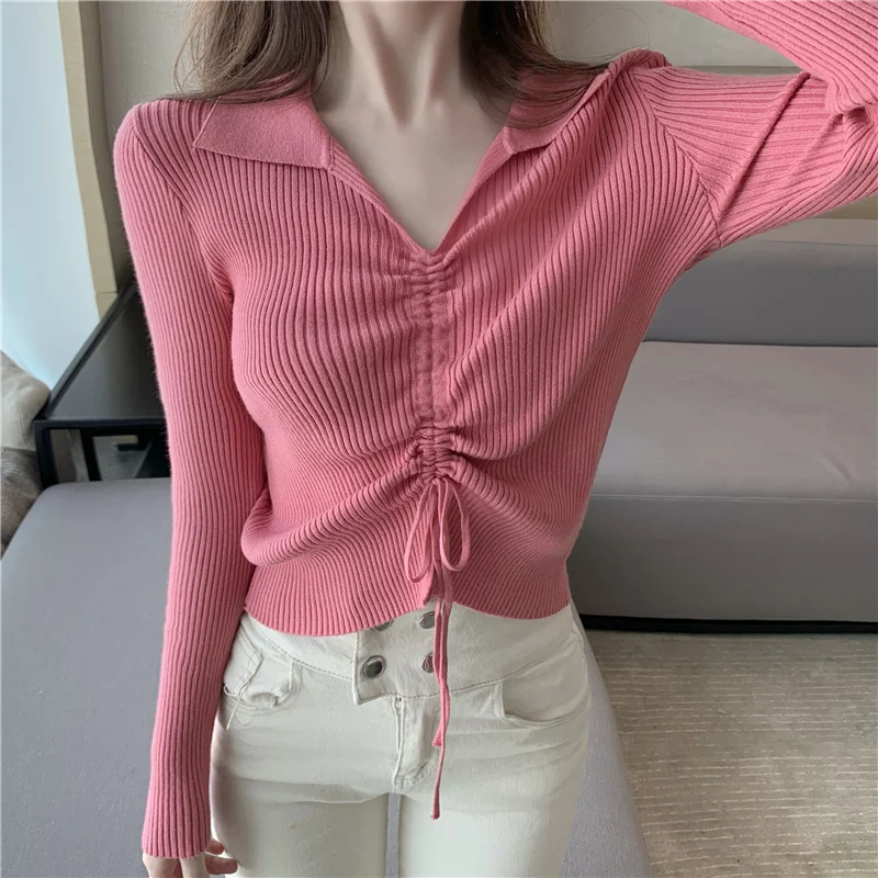 Женский плиссированный пуловер на шнурке, винтажный трикотажный свитер с отложным воротником и длинными рукавами в Корейском стиле, укороченный топ, Y2k
Женский плиссированный пуловер на шнурке, винтажный трикотажный свитер с отложным воротником и длинными рукавами в Корейском стиле, укороченный топ, Y2k