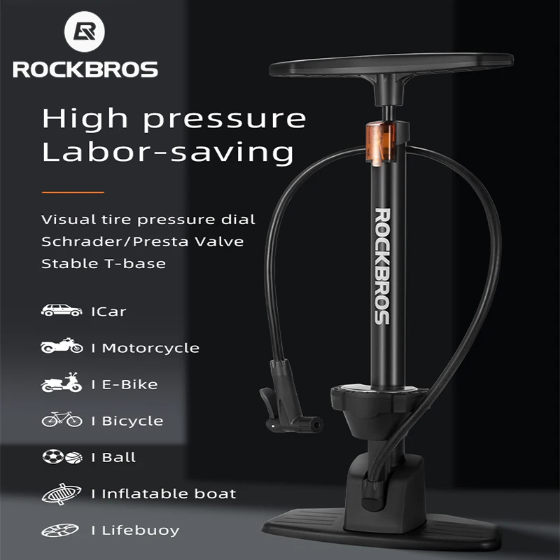 

ROCKBROS Bicycle Pump 160PSI High Pressure Labor-Saving Motorcycle Car Functional Schrader Presta Valve Pump MTB Road Bike Pump