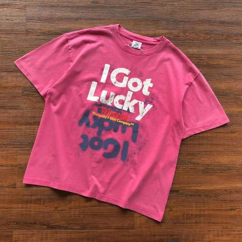 

Винтажная футболка для мужчин и женщин, стирающаяся тенниска из тяжелой ткани, майка розового цвета с надписью I did, ничего, I Just Got Lucky, y2k
