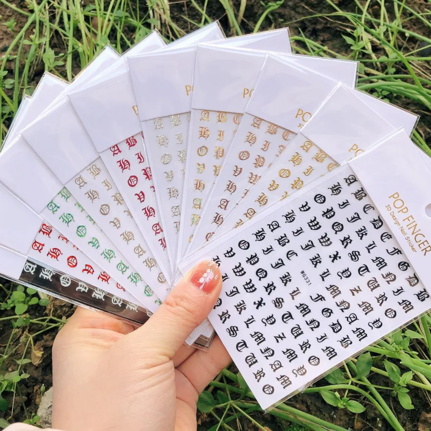1pcs 3D Nail Art Stickers Gothic Letter Black Gold Cool Design Alphabet Adhesive Slider Nail Inscription Manicure Decoration
1pcs 3D Nail Art Stickers Gothic Letter Black Gold Cool Design Alphabet Adhesive Slider Nail Inscription Manicure Decoration