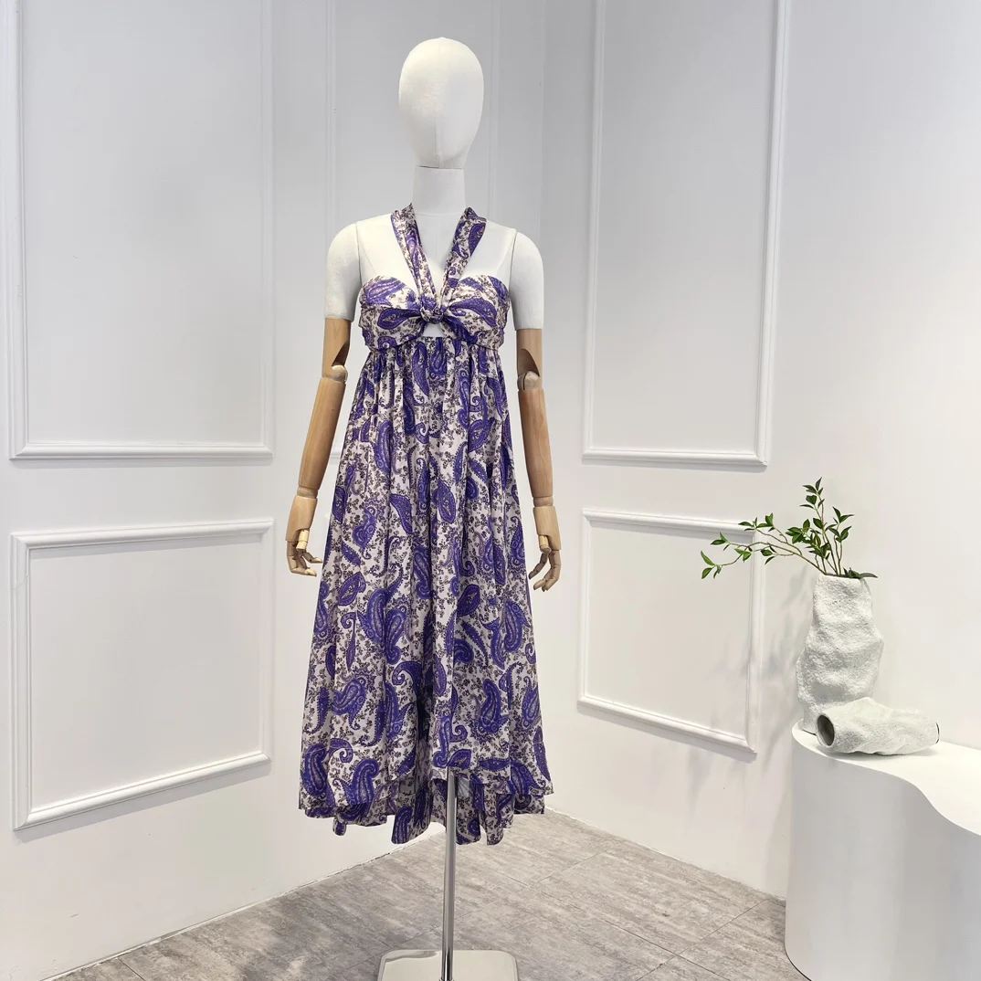 Pure Silk Sleeveless Midi Dress 2023 Top Quality Spring Summer New Vintage Paisley Priting Halter Shirred Tie Bow Woman
Pure Silk Sleeveless Midi Dress 2023 Top Quality Spring Summer New Vintage Paisley Priting Halter Shirred Tie Bow Woman