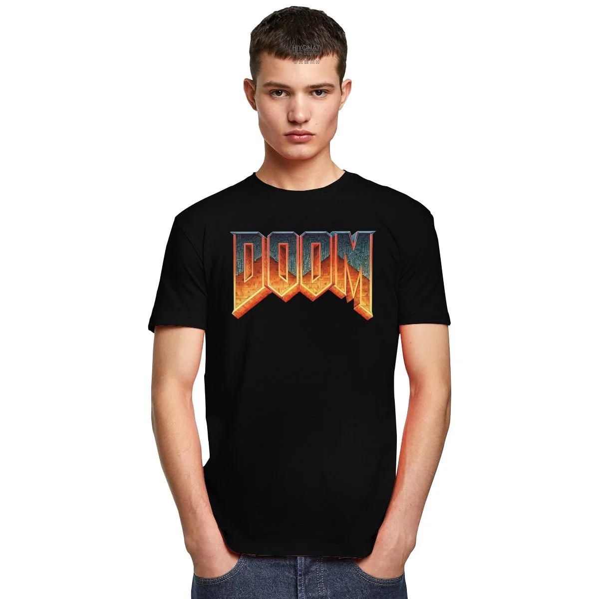 Футболка Doom для мужчин тенниска Из Хлопчатобумажной Ткани в стиле ретро с