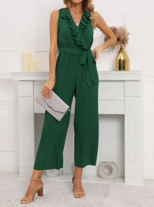 2023 Fashion Casual New Summer Sexy Long Jumpsuits Elegant Sleeveless V-Neck Lotus Leaf Lace Pleated Jumpsuit Female Clothing
2023 Fashion Casual New Summer Sexy Long Jumpsuits Elegant Sleeveless V-Neck Lotus Leaf Lace Pleated Jumpsuit Female Clothing