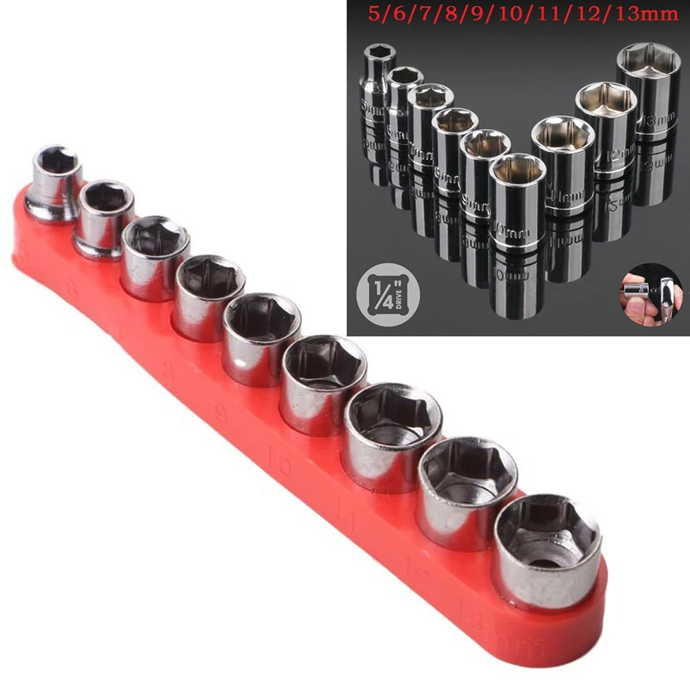 9pcs 1/4 Inch Drive 5-13mm Hex Bit Metric Socket Wrench Carbon Steel Socket Combination With Red Base Head Nut RemovalTool
9pcs 1/4 Inch Drive 5-13mm Hex Bit Metric Socket Wrench Carbon Steel Socket Combination With Red Base Head Nut RemovalTool