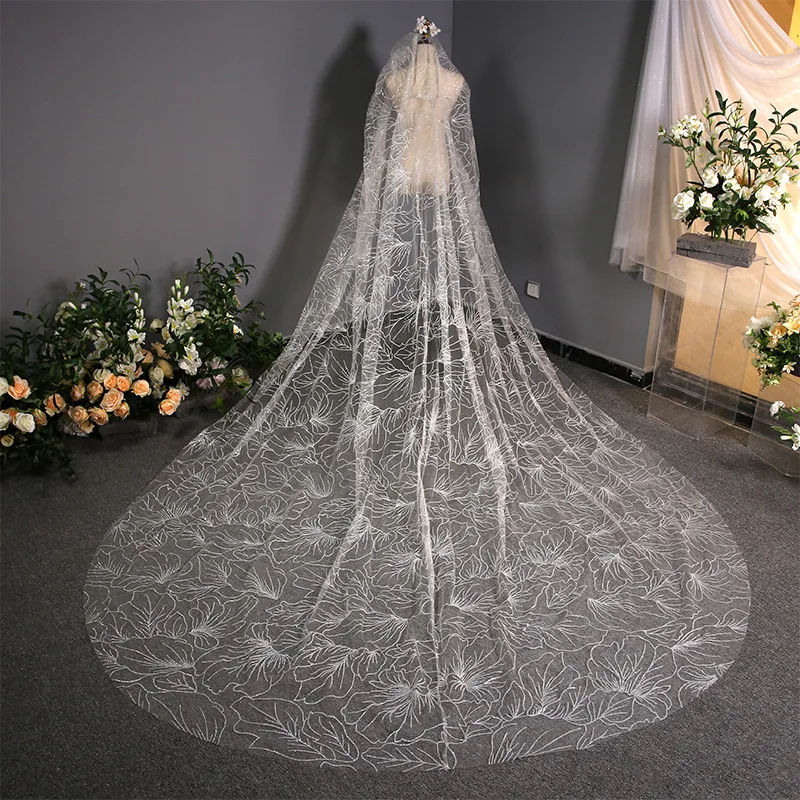 

Dingyaoda Bridal Sequins Light Luxury Fairy Lace Single-layer Headdress Long Tail Wedding