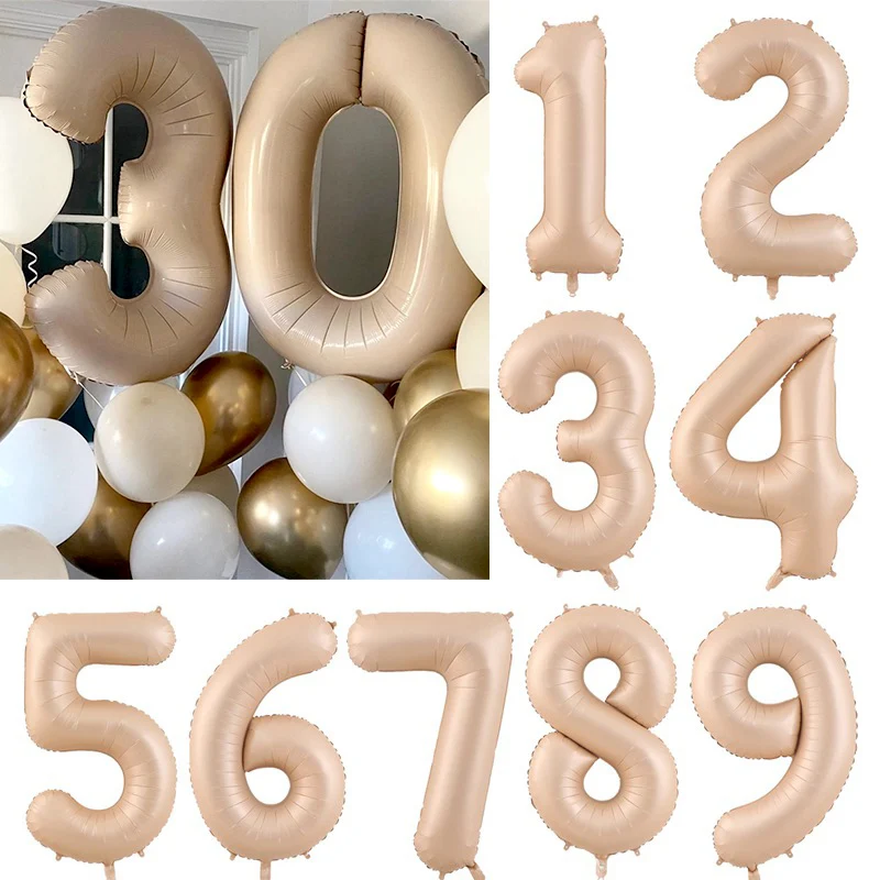 

32/40inch Caramel Cream Number Foil Balloons Happy Birthday 0-9 Digital Helium Ballon For Wedding Anniversary Party Decor Globos