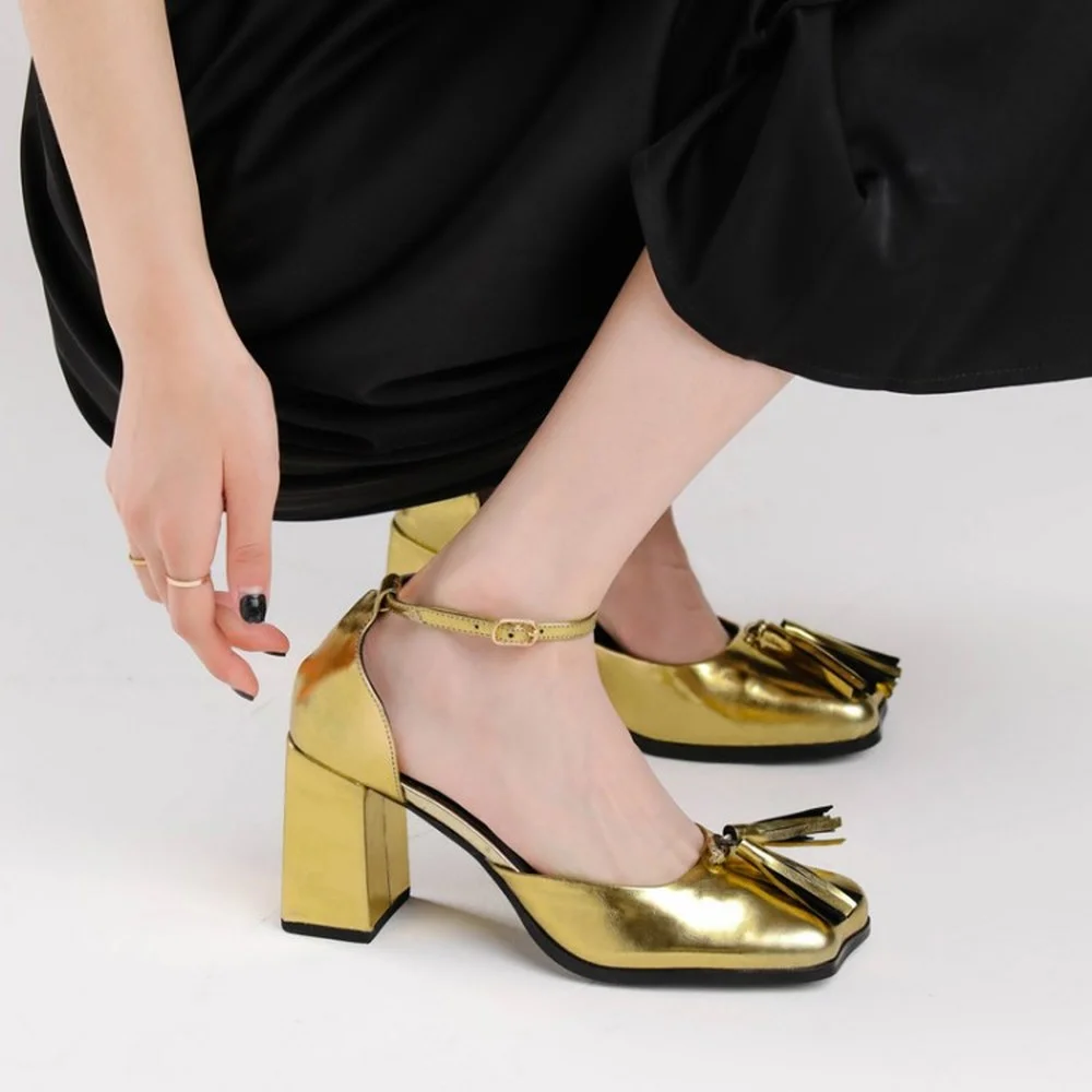 Womens Duckbill Toe Tassels Block High Heel Genuine Leather Sandals Shoes Pumps Luxury Black Gold New 2022
Womens Duckbill Toe Tassels Block High Heel Genuine Leather Sandals Shoes Pumps Luxury Black Gold New 2022