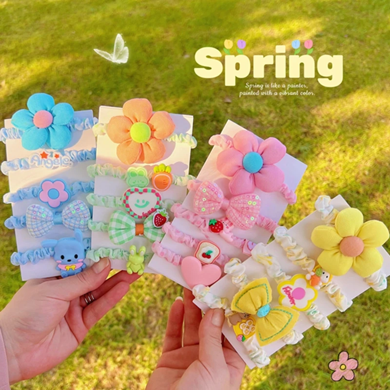 

5Pcs/set Flower Elastics Hair Ties For Kids Girls Stretchy Rubber Hairband Slim Headband Scrunchies Ponytail Holder Ring Loop