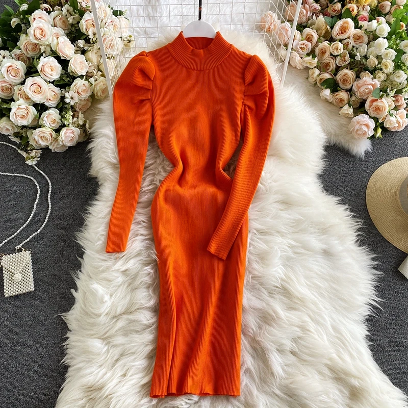 Long Puff Sleeve Workout Autumn Elegant Dress Women Knitted Bodycon Maxi Robe Ribbed Vestido De Mujer Turtleneck Vintage Clothes
Long Puff Sleeve Workout Autumn Elegant Dress Women Knitted Bodycon Maxi Robe Ribbed Vestido De Mujer Turtleneck Vintage Clothes