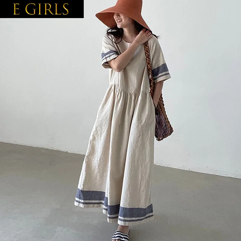 E GIRLS Summer 2023 Retro O Neck Color Contrast Dress Women Design Loose Half Sleeve Large Swing Robes Femme Korean Chic Vestido
E GIRLS Summer 2023 Retro O Neck Color Contrast Dress Women Design Loose Half Sleeve Large Swing Robes Femme Korean Chic Vestido