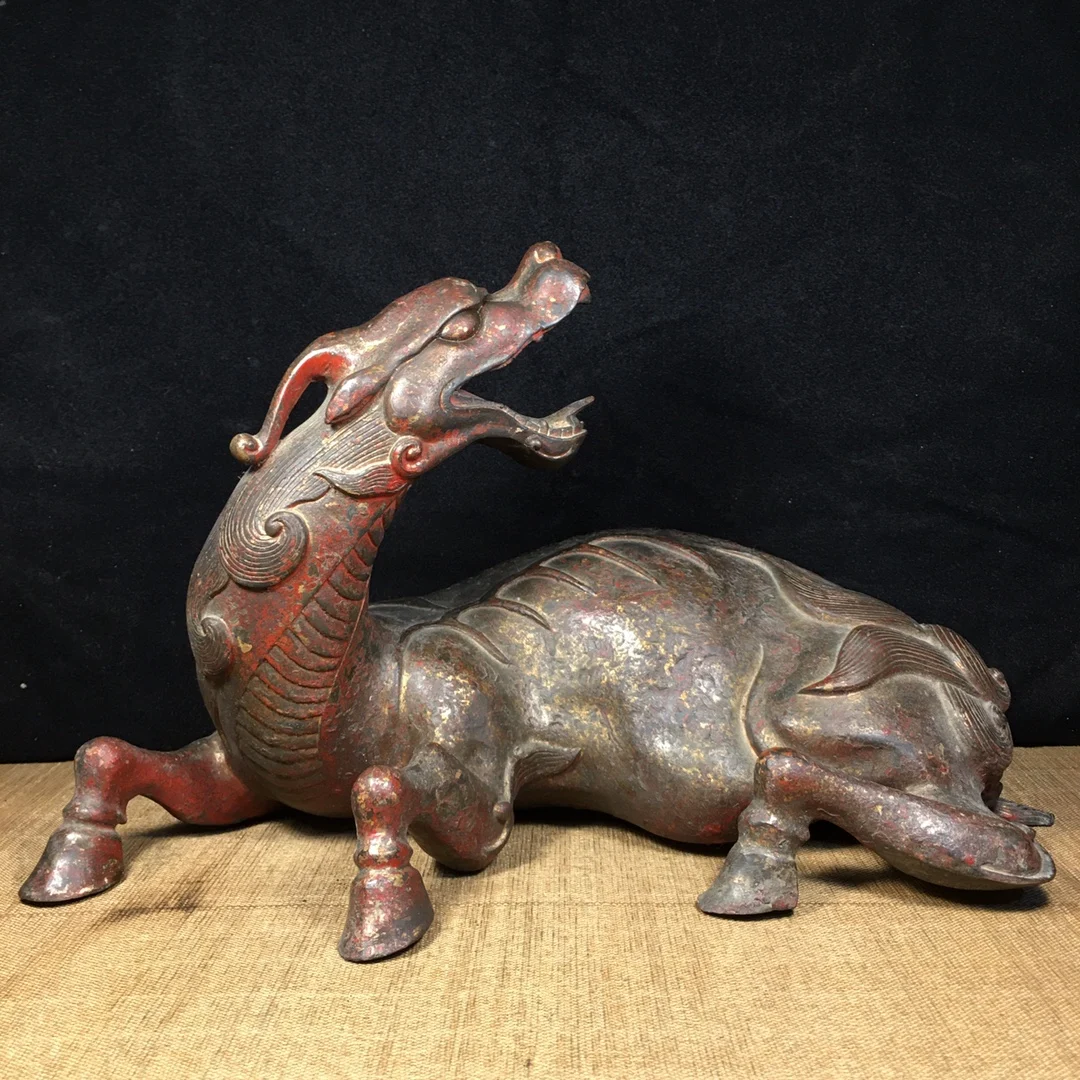 14" Tibetan Temple Collection Old Bronze Cinnabar turn back auspicious beast unicorn Gather fortune ornament Town House Exorcism
14" Tibetan Temple Collection Old Bronze Cinnabar turn back auspicious beast unicorn Gather fortune ornament Town House Exorcism
