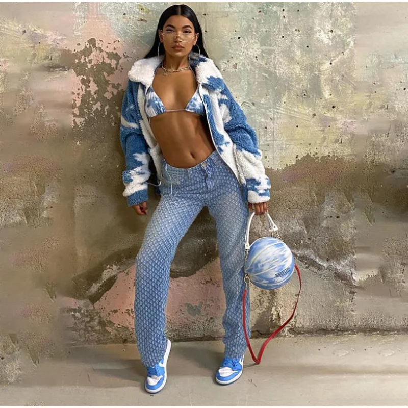 European and American Christmas New Women's Casual Pants Personality Small Ripped Pattern Straight Jeans Women
European and American Christmas New Women's Casual Pants Personality Small Ripped Pattern Straight Jeans Women