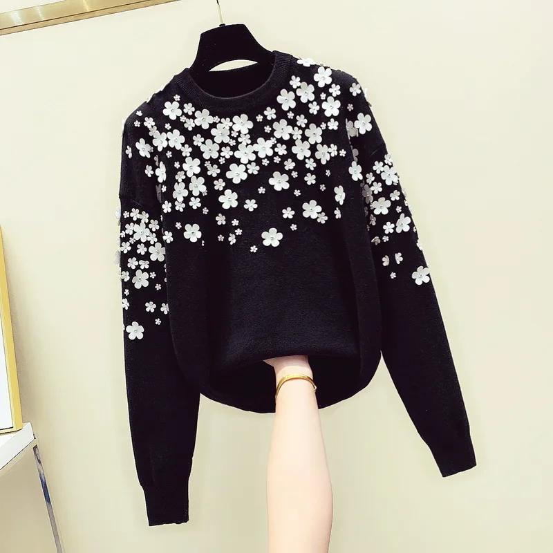 Beaded Knitted Black And White Women Sweater Pullovers O-Neck Long-Sleeved Thicken Warm Female Pulls Outwear Tops
Beaded Knitted Black And White Women Sweater Pullovers O-Neck Long-Sleeved Thicken Warm Female Pulls Outwear Tops