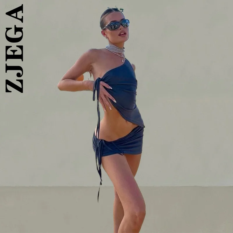 Zjega Fashion Women Set Drawstring Dress Sexy One Shoulder Crop Top and Mini Skirts Sets Elegant Sportswear Women's Set Female
Zjega Fashion Women Set Drawstring Dress Sexy One Shoulder Crop Top and Mini Skirts Sets Elegant Sportswear Women's Set Female