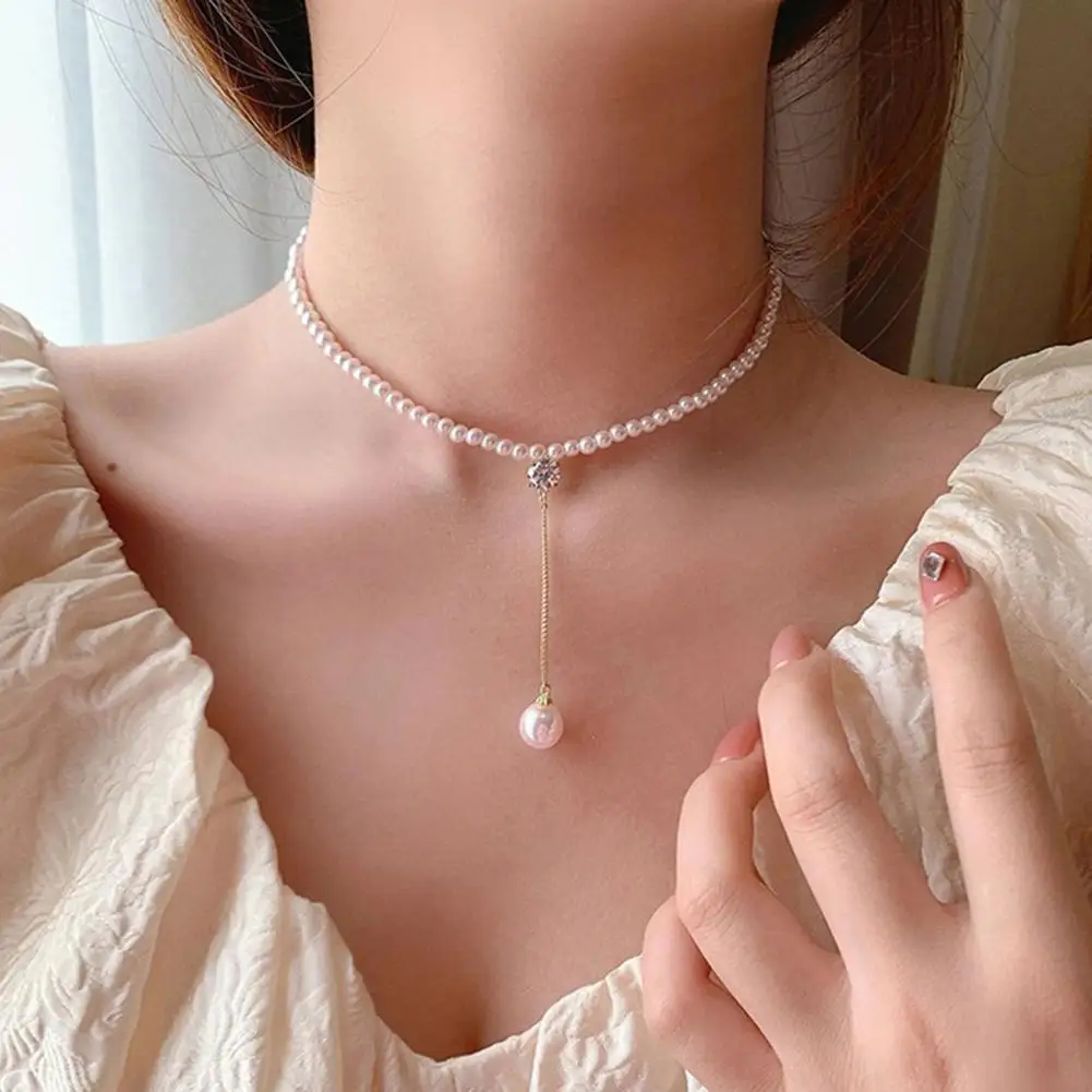Women Necklace Faux Pearl Rhinestone Alloy Faux Pearl Pendant Choker Necklace for Party
Women Necklace Faux Pearl Rhinestone Alloy Faux Pearl Pendant Choker Necklace for Party