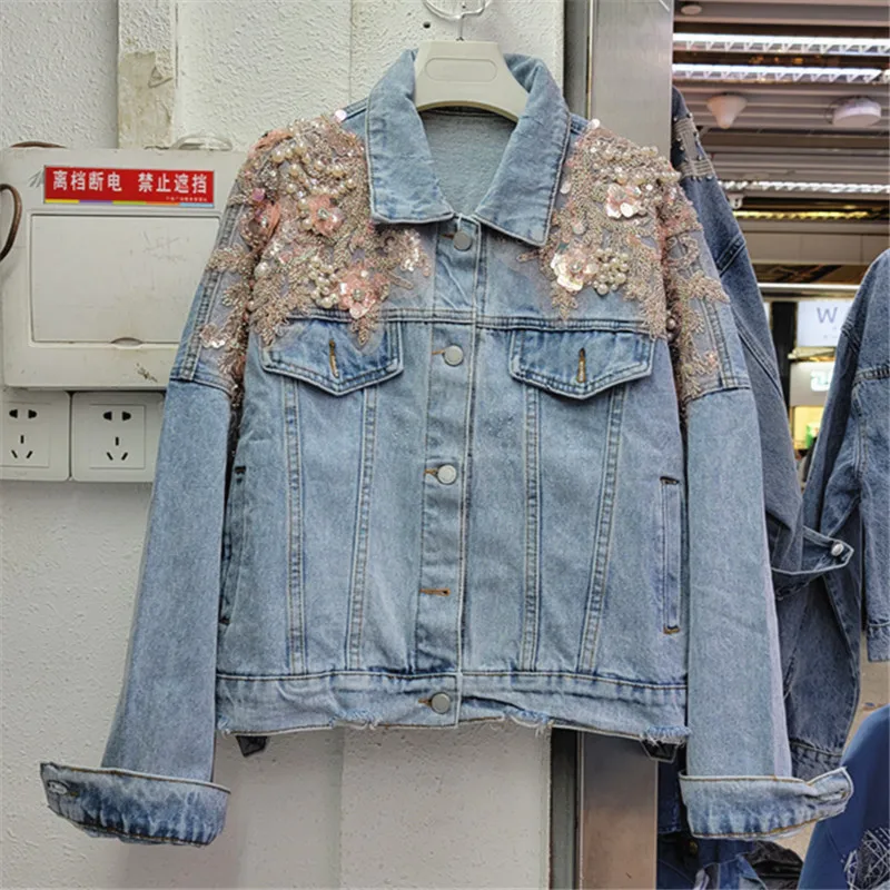 Fashion Denim Jackets Women Loose Short Wash Blue Outerwear Spring Beading Splicing Mesh Long Sleeve Jeans Jacket Coat Female
Fashion Denim Jackets Women Loose Short Wash Blue Outerwear Spring Beading Splicing Mesh Long Sleeve Jeans Jacket Coat Female