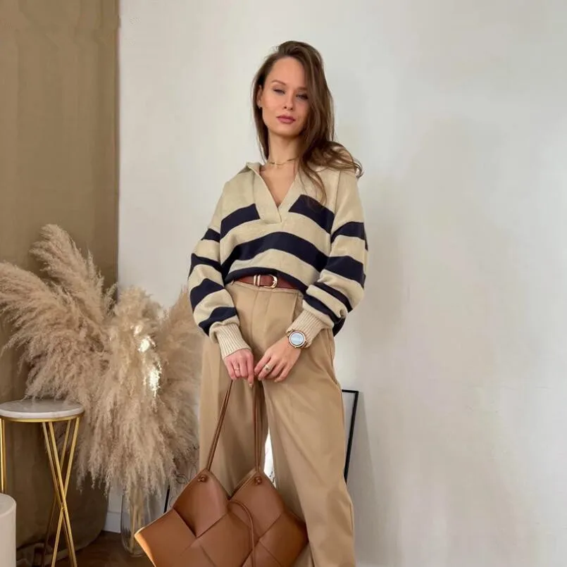 2022 Office Lady Striped V Neck Wool Sweaters Women Polo Shirt Long Sleeve Oversized Casual Pullovers Female Sweaters ZA w434
2022 Office Lady Striped V Neck Wool Sweaters Women Polo Shirt Long Sleeve Oversized Casual Pullovers Female Sweaters ZA w434
