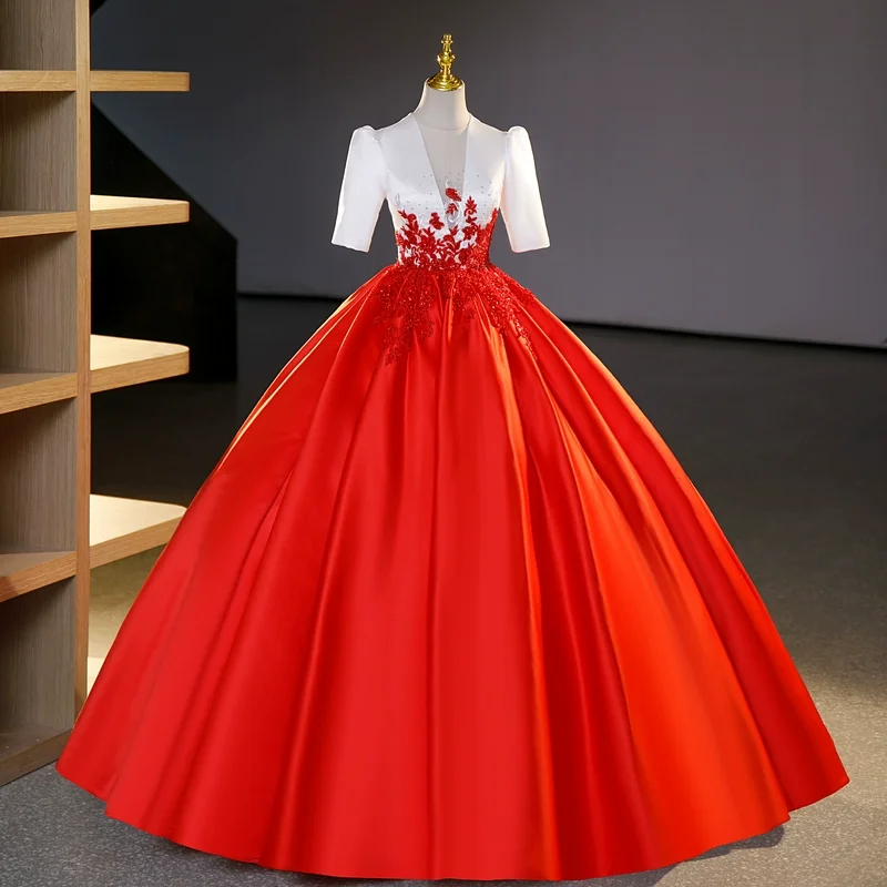 

red white flower beading court medieval dress princess Renaissance Gown Victorian/Marie/ Belle Ball/ball gown