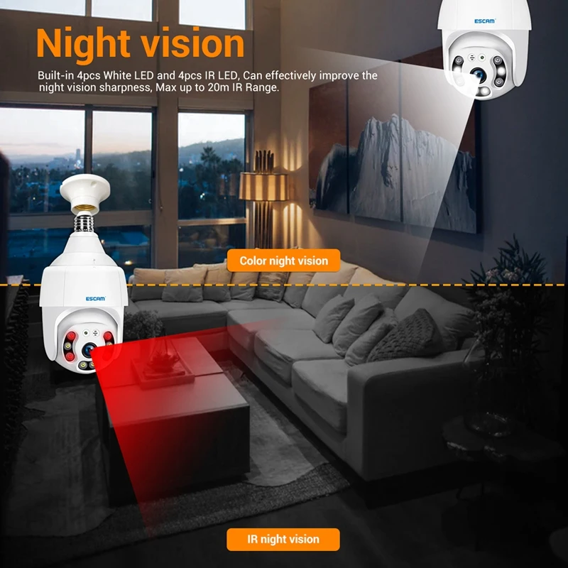 ESCAM PT209 Wireless H.265 1080P Mobile Tracking E27threaded Power Two-Way Voice Rotatable PT Intelligent Dual Light Camera
ESCAM PT209 Wireless H.265 1080P Mobile Tracking E27threaded Power Two-Way Voice Rotatable PT Intelligent Dual Light Camera