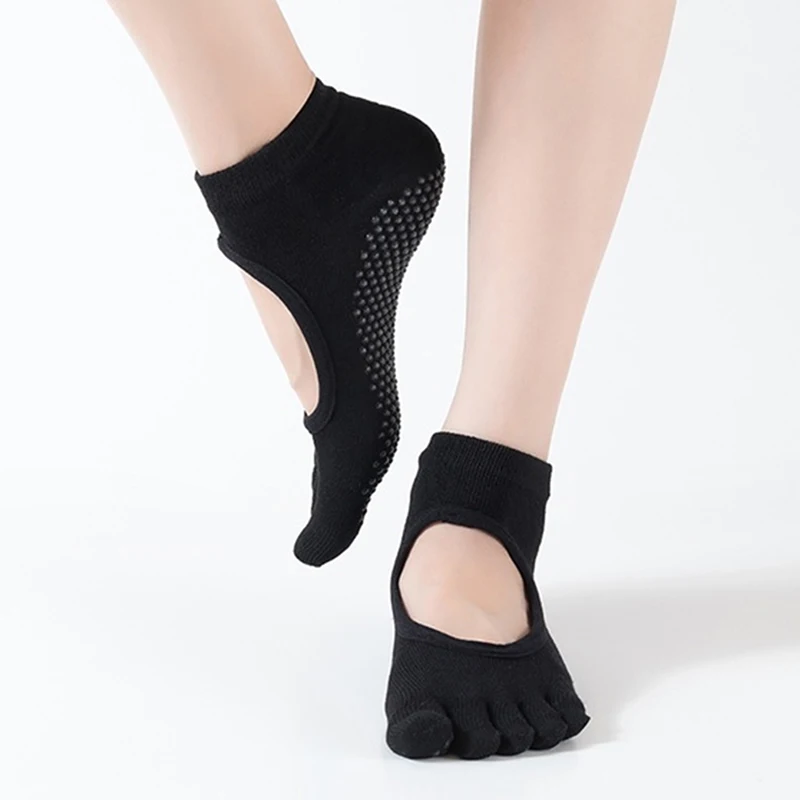 

Женские носки для йоги, Нескользящие силиконовые Нескользящие носки с пятью пальцами и открытой спиной, носки с 5 пальцами для балета, спортзала, фитнеса, спортивные носки из полиэстера