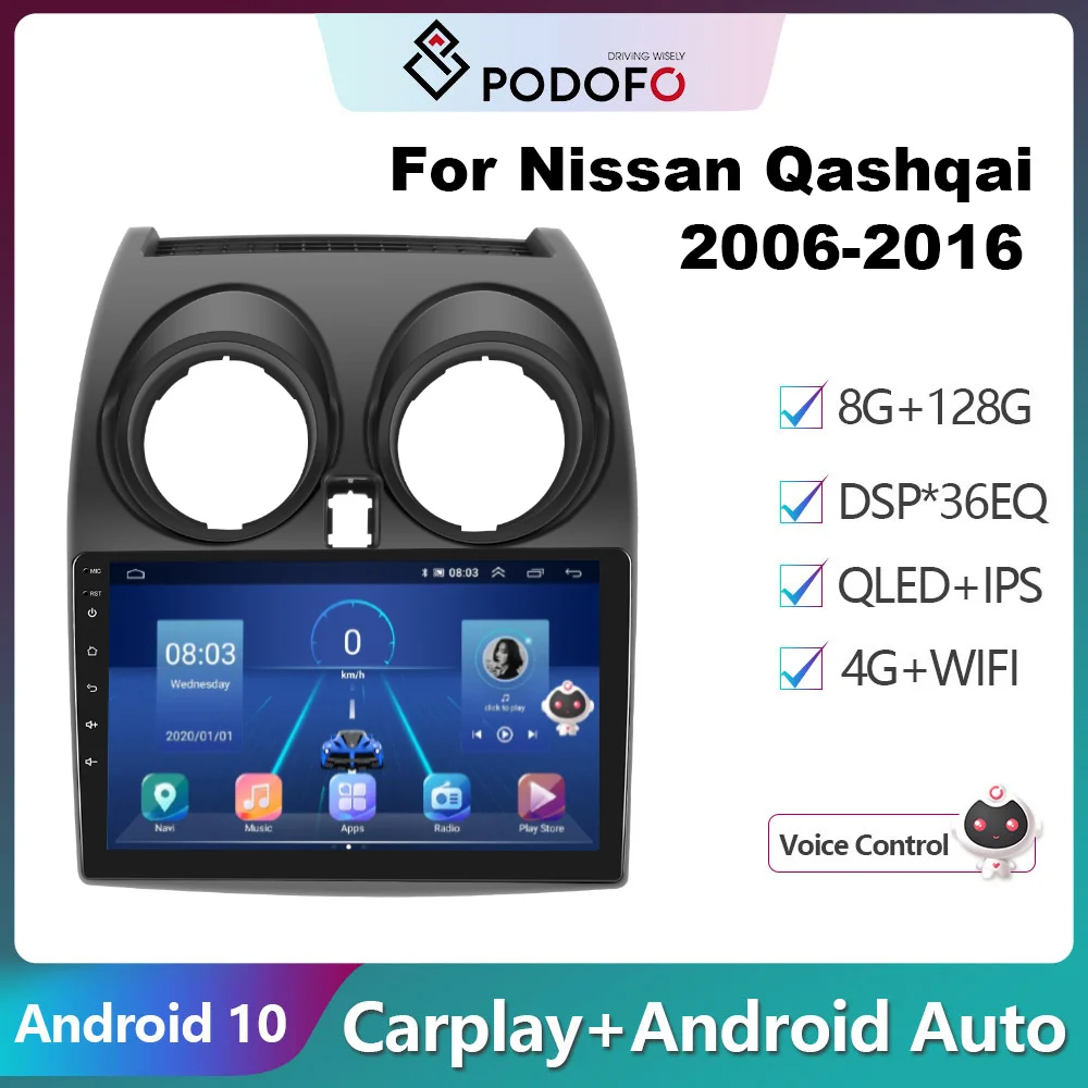Автомагнитола Podofo, мультимедийный видеоплеер на Android 10, с 9 "экраном, 4G, RDS Навигатором, GPS, для Nissan Qashqai, типоразмер 2DIN, 2006-2016
Автомагнитола Podofo, мультимедийный видеоплеер на Android 10, с 9 "экраном, 4G, RDS Навигатором, GPS, для Nissan Qashqai, типоразмер 2DIN, 2006-2016