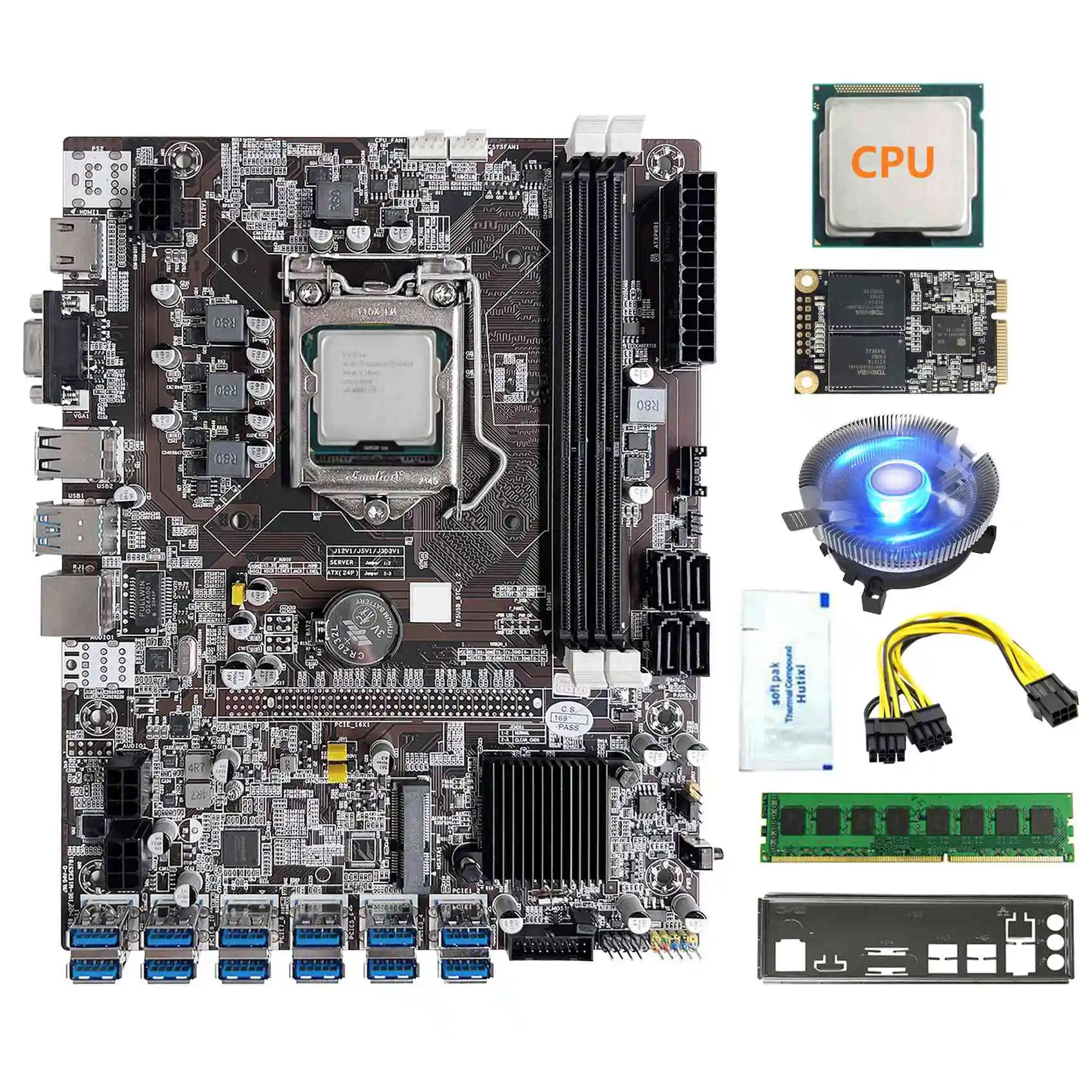 Материнская плата B75 с 12 картами + ЦП + вентилятор + термопаста + ОЗУ DDR3 8 ГБ + SSD 128 ГБ + кабель питания + перегородка 12USB3.0 LGA1155 DDR3 MSATA
Материнская плата B75 с 12 картами + ЦП + вентилятор + термопаста + ОЗУ DDR3 8 ГБ + SSD 128 ГБ + кабель питания + перегородка 12USB3.0 LGA1155 DDR3 MSATA