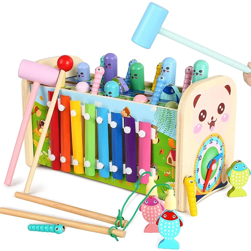 Wooden Hammering Pounding Educational Toy With Fishing Game Xylophone Moving Gears Clock Fine Motor Skills Toys
Wooden Hammering Pounding Educational Toy With Fishing Game Xylophone Moving Gears Clock Fine Motor Skills Toys