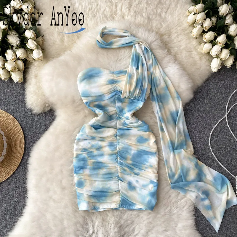 Tie Dyed Print Sexy Women's Dress Summer Vestidos Halter Strap Sleeveless Bodycon Mini Short Dresses Pleated Slim Party Dress
Tie Dyed Print Sexy Women's Dress Summer Vestidos Halter Strap Sleeveless Bodycon Mini Short Dresses Pleated Slim Party Dress