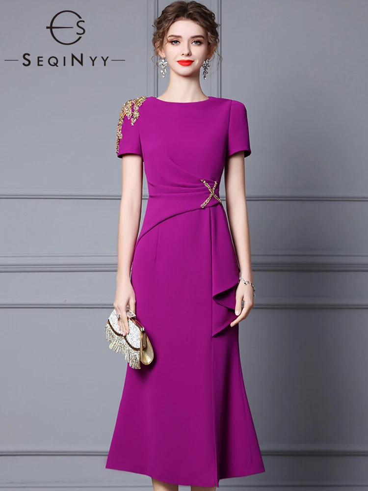 SEQINYY Elegant Midi Dress Summer Spring New Fashion Design Women Runway Golden Beading High Quality Slim Split Drapled
SEQINYY Elegant Midi Dress Summer Spring New Fashion Design Women Runway Golden Beading High Quality Slim Split Drapled