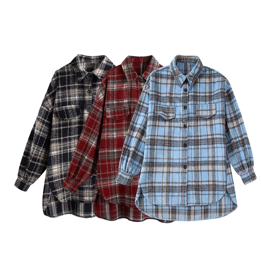 Women's 2022 Fall New Casual Fashion Chic Woolen Plaid Shirt Jacket Retro Lapel Long Sleeve Single Breasted Loose Top
Women's 2022 Fall New Casual Fashion Chic Woolen Plaid Shirt Jacket Retro Lapel Long Sleeve Single Breasted Loose Top