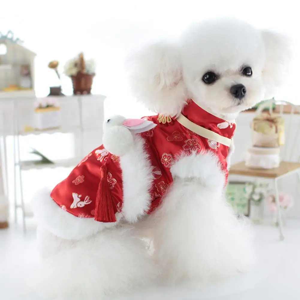 

Pet Tang Suit Soft Breathable Delicate Coil Buttons Half Oblique Bunny Skirt Teddy Bichon Pet Autumn And Winter Clothing