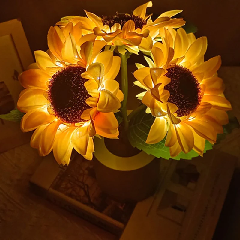 

Creative Sunflower Night Light Birthday Gift Rechargeable Decorative Light Artificial Flower Bedroom Lamp for Kid Friend Holiday