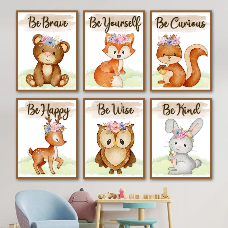 Flower Crown Bear Fox Rabbit Squirrel Deer Owl Nursery Posters And Print Wall Art Canvas Painting Baby Kids Room Home Decoration
Flower Crown Bear Fox Rabbit Squirrel Deer Owl Nursery Posters And Print Wall Art Canvas Painting Baby Kids Room Home Decoration