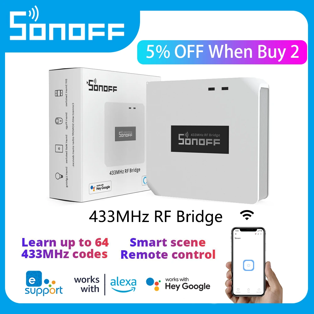 Sonoff RF Bridge R2 433MHz WIFI Hub RF Remote Control Timing Setting Wireless Gateway Smart Home Automation Module Alexa Google
Sonoff RF Bridge R2 433MHz WIFI Hub RF Remote Control Timing Setting Wireless Gateway Smart Home Automation Module Alexa Google