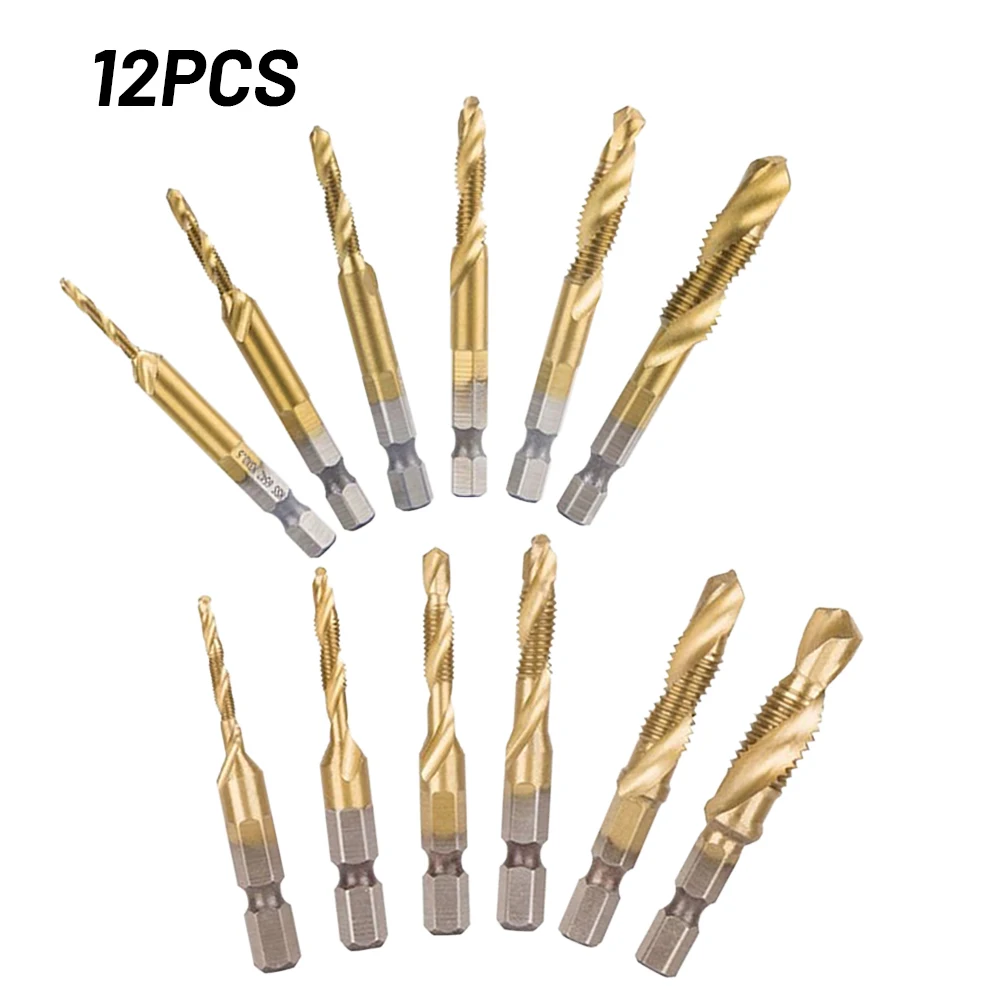 12pcs Tap Drill Bit Hex Shank Titanium Plated HSS Screw Thread M3 M4 M5 M6 M8 M10 For Aluminum Plates Iron Drilling Cutting
12pcs Tap Drill Bit Hex Shank Titanium Plated HSS Screw Thread M3 M4 M5 M6 M8 M10 For Aluminum Plates Iron Drilling Cutting