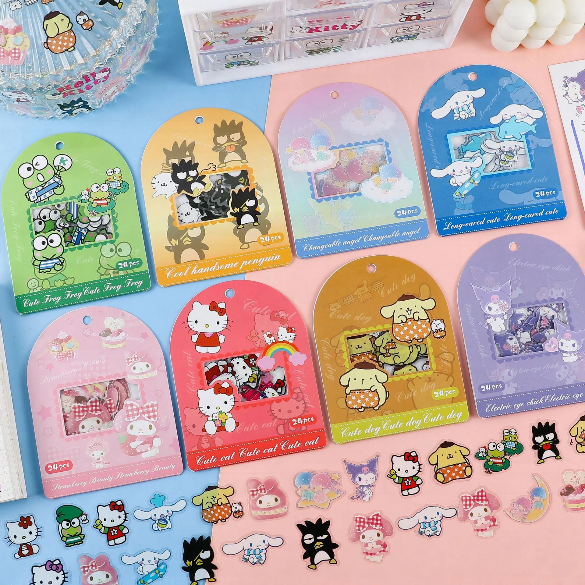 

24pcs Kawaii Sanrio Melody Kuromi Cinnamoroll DIY Handbook Diary Material Decorative Sticker Cartoon Sticker Set Children Toy
