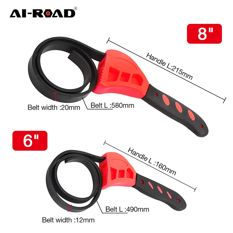 

AI-ROAD 500mm Non-slip Pipeline Wrench Rubber Strap Wrench Jar Lids Tighten Loosen Plumbing Tool Universal Oil Filter Spanner