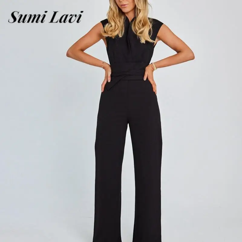 Elegant Office Lady High Waist Romeper Summer Sleeveless V Neck Playsuit Fashion Solid Women Waisted Lace-up Straight Jumpsuit
Elegant Office Lady High Waist Romeper Summer Sleeveless V Neck Playsuit Fashion Solid Women Waisted Lace-up Straight Jumpsuit