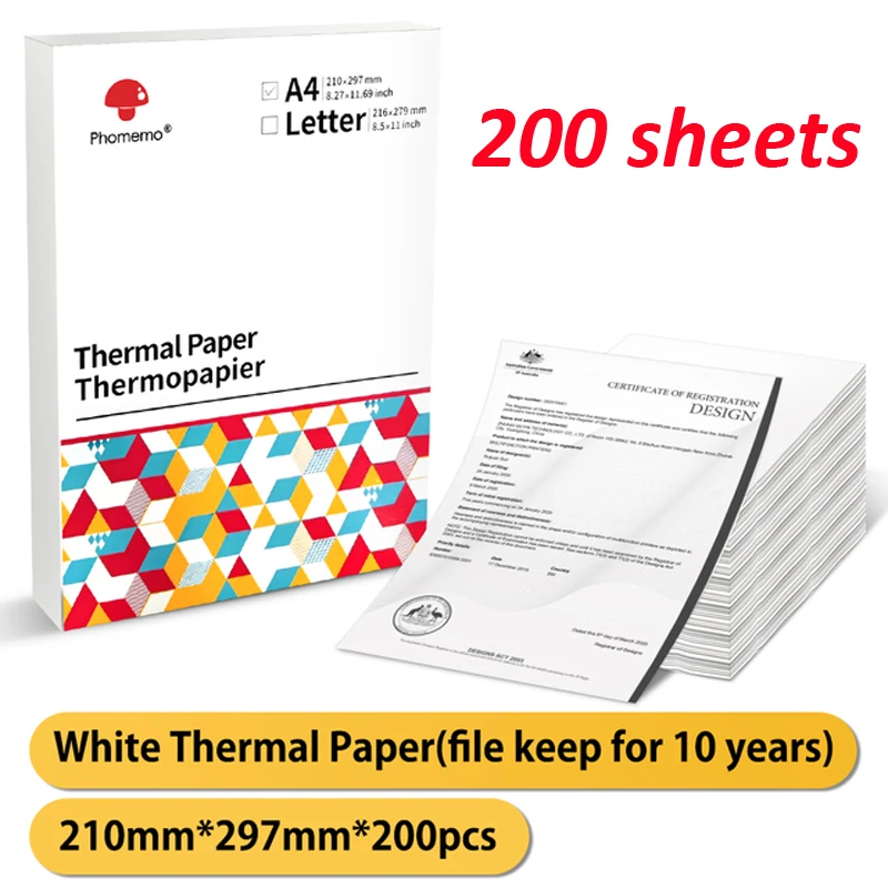 Phomemo A4 thermal paper works for M08F printer office file student homework test paper thermal paper 200 sheets/box 210mm*297mm
Phomemo A4 thermal paper works for M08F printer office file student homework test paper thermal paper 200 sheets/box 210mm*297mm