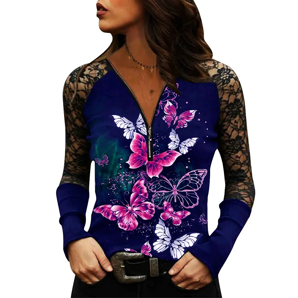 Fashion Women Sexy V-Neck Butterfly Print Zipper Up Female Pullover Ladies Tops Mesh Streetwear Lace Patchwork Long Sleeve Tee
Fashion Women Sexy V-Neck Butterfly Print Zipper Up Female Pullover Ladies Tops Mesh Streetwear Lace Patchwork Long Sleeve Tee